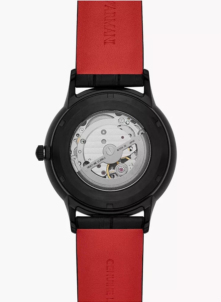 EMPORIO ARMANI Men Automatic Black Leather Strap Watch, AR60046 - Image 4